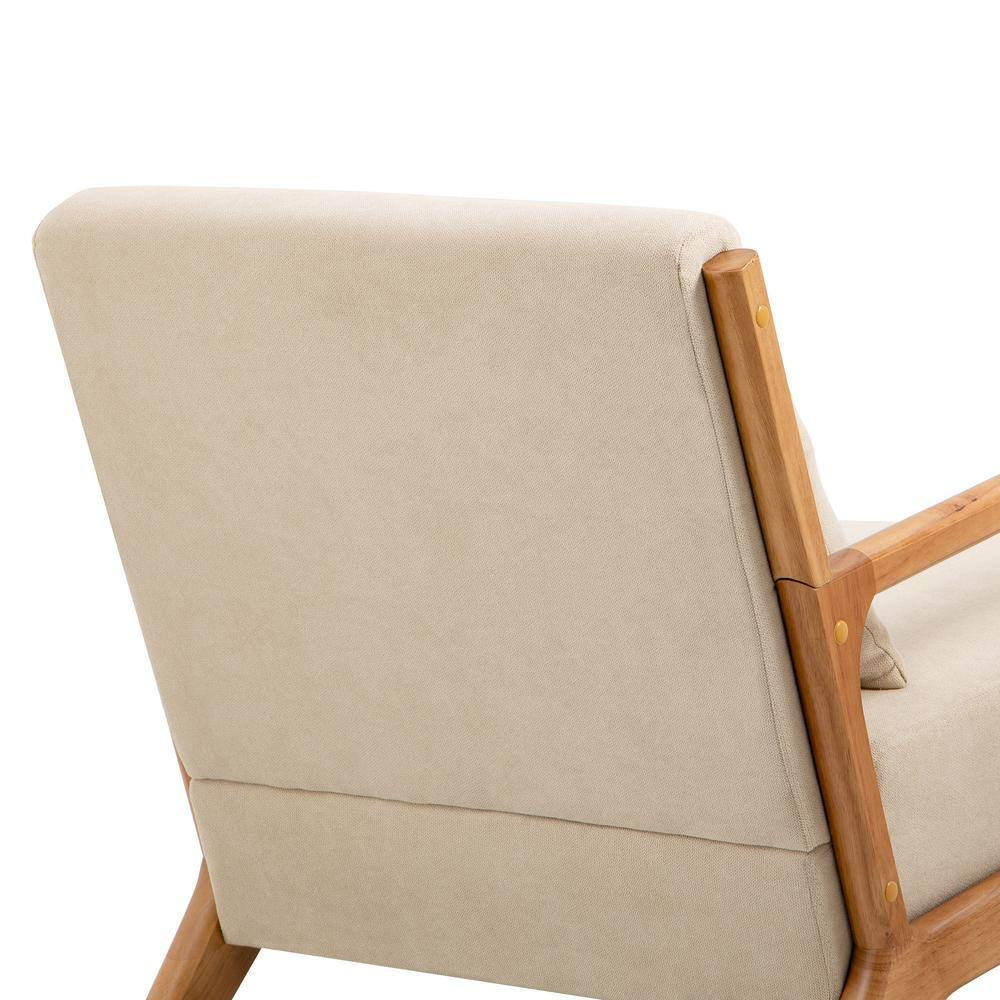 25.78 In. W Modern Beige Wood Frame Cotton and Linen Upholstered Accent Armchair (Set of 1)