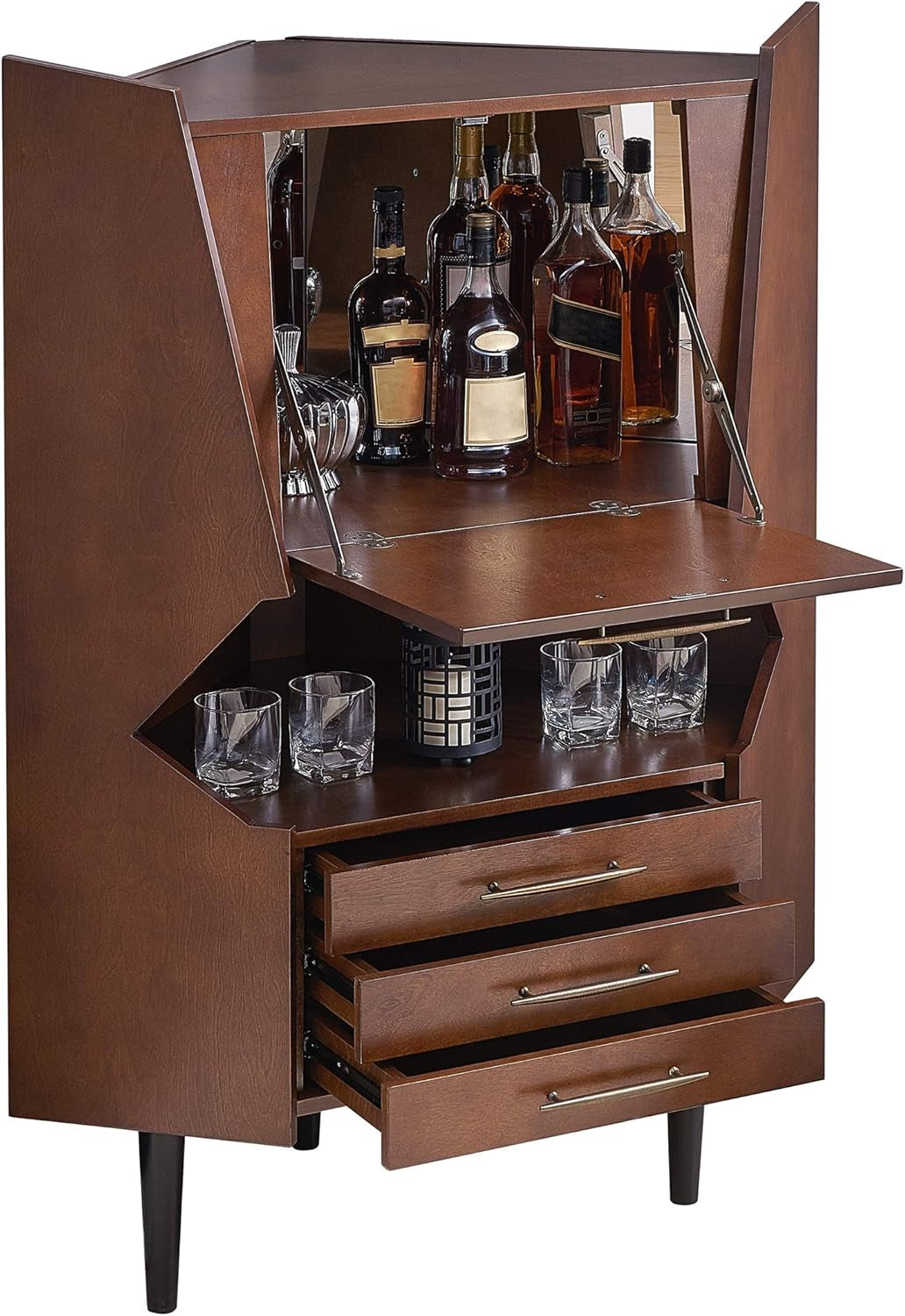 Larson Corner Storage Bar Cabinet, Brown.