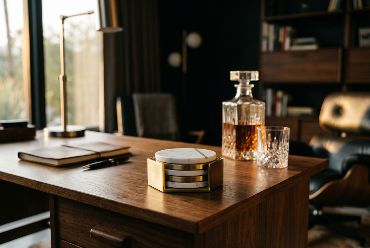 Marble & Brass Detail Coaster Set | Carrara Collection