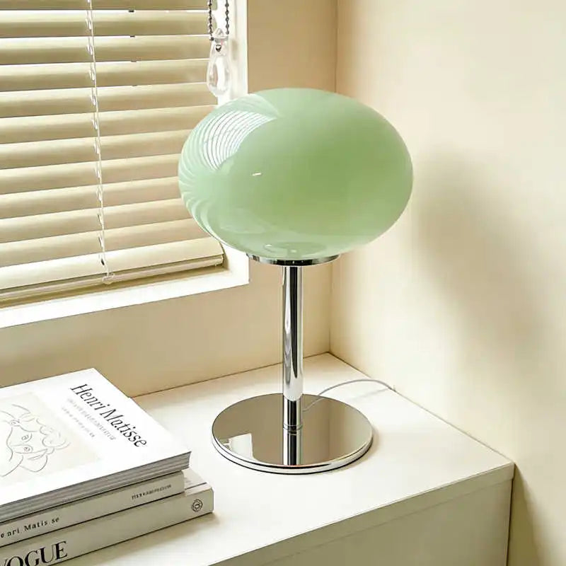 Fontaine Collection | Sculptural Atomic-Era Ceramic Table Lamp - styled from an alternate angle revealing dimensional depth in a Mid-Century Modern living room setting.