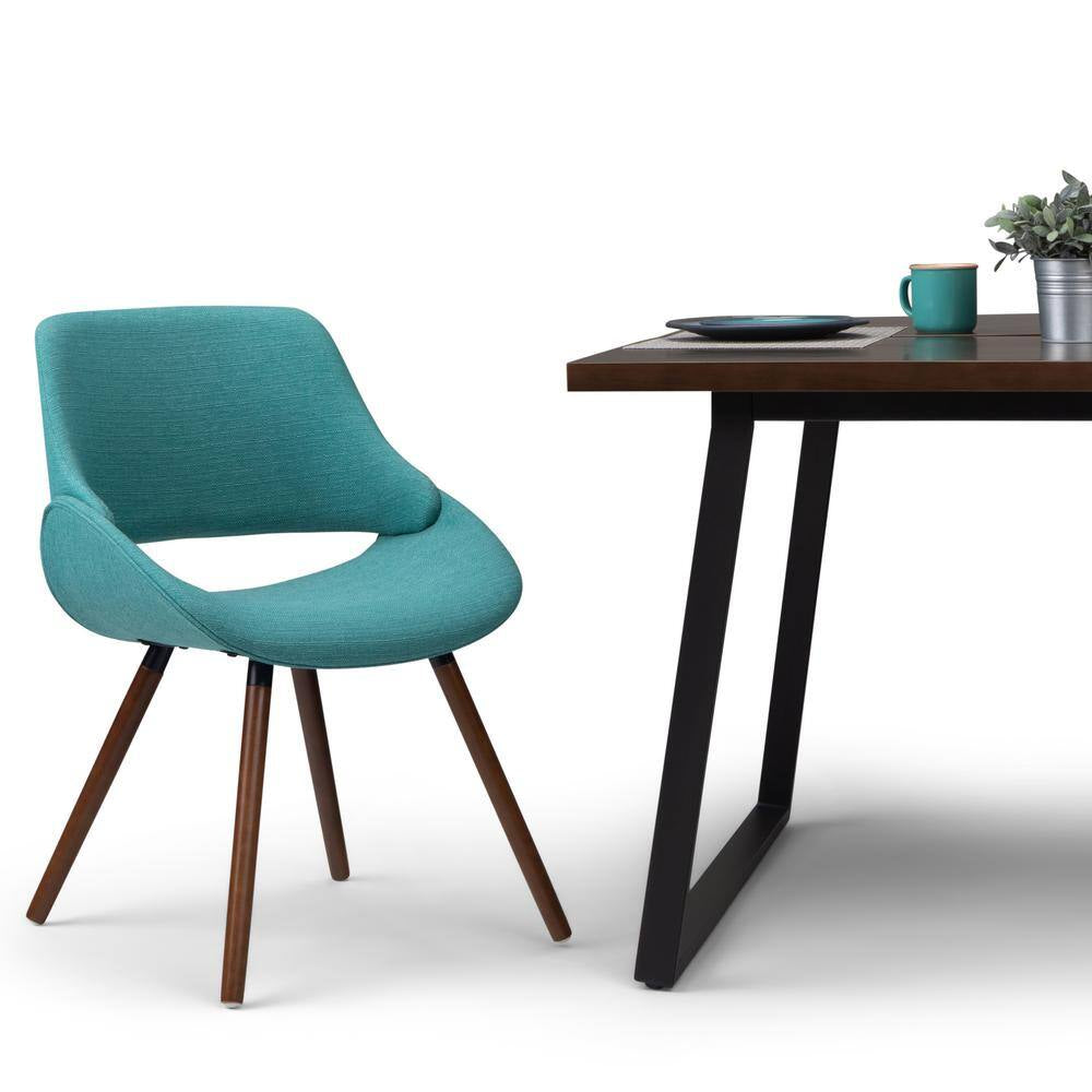 Malden Mid Century Turquoise Blue Woven Fabric Modern Bentwood Dining Chair
