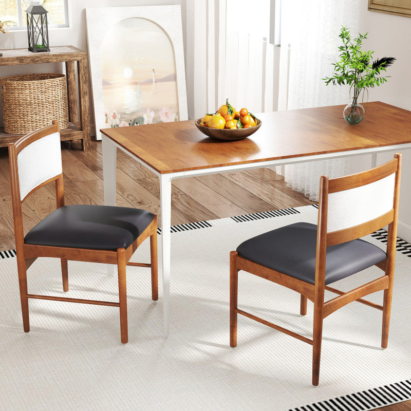 Wooden Dining Chair Set of 2 with Rubber Wood Frame and Faux Sherpa Backrest