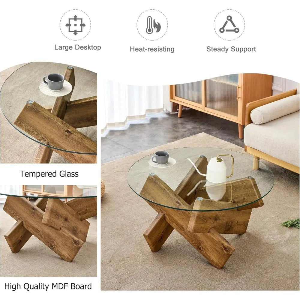 Fontaine Collection | Floating Glass-Top Tempered Glass Coffee Table - showcasing full sculptural form and curated finish in a Mid-Century Modern living room setting.