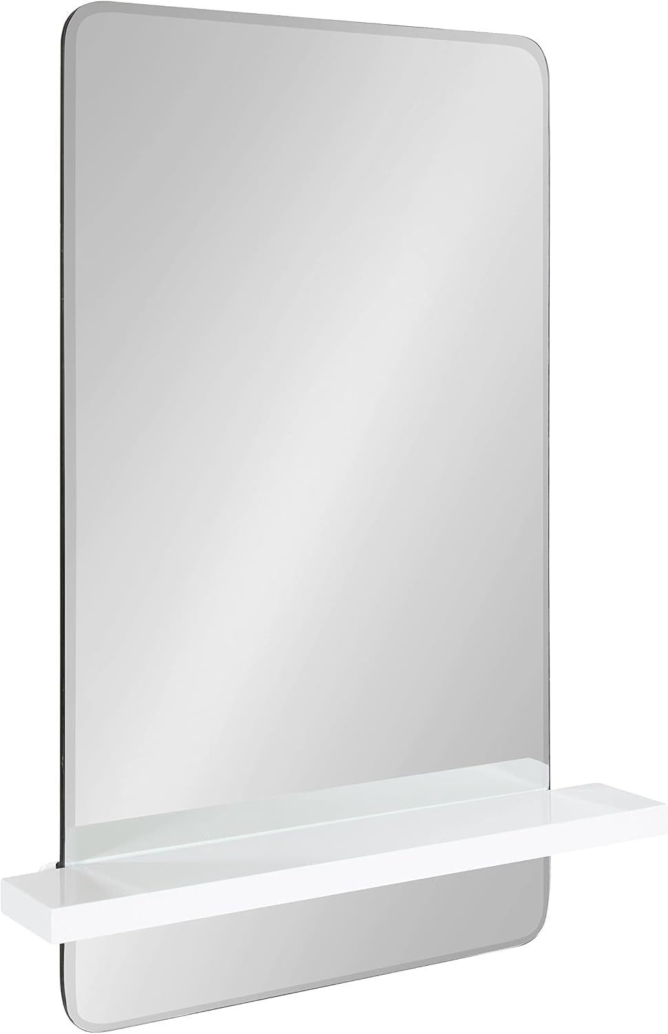 Fossett Frameless Rectangle Wall Mirror, 18 X 30, White, Decorative Functional Mirror with Shelf for Storage and Display