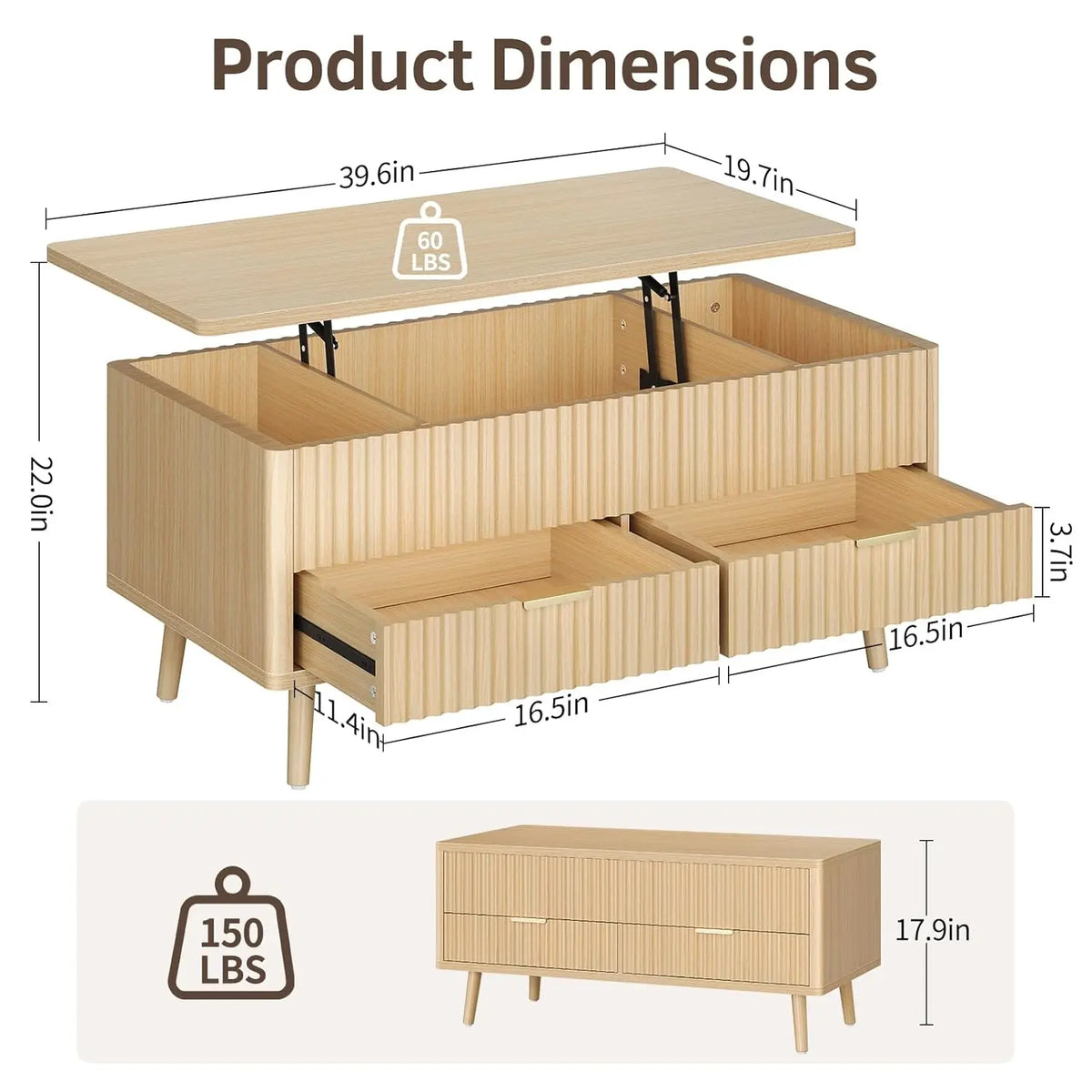 The Belmont Fluted Walnut Lift Top Coffee Table