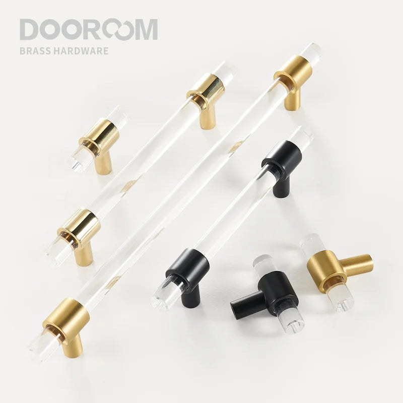 Brass Acrylic Furniture Handles Modern Fashionable Long Pulls Cupboard Wardrobe Dresser Shoe Box Drawer Cabinet Knobs