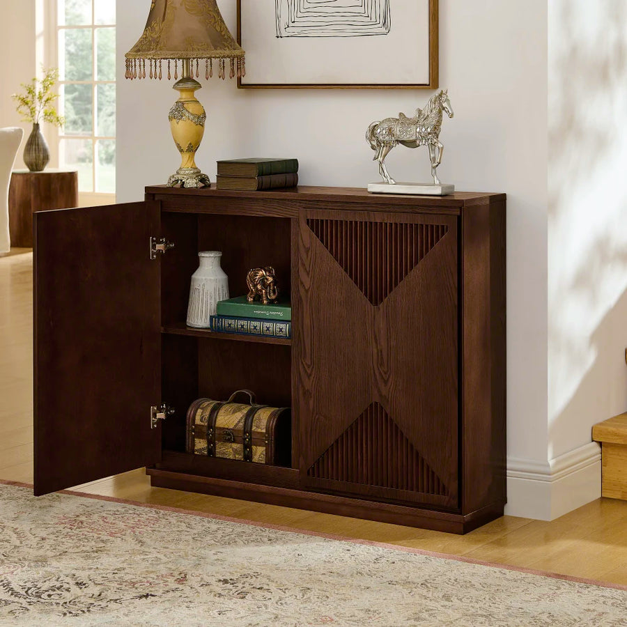 The Fontaine Walnut V-Shape Storage Cabinet