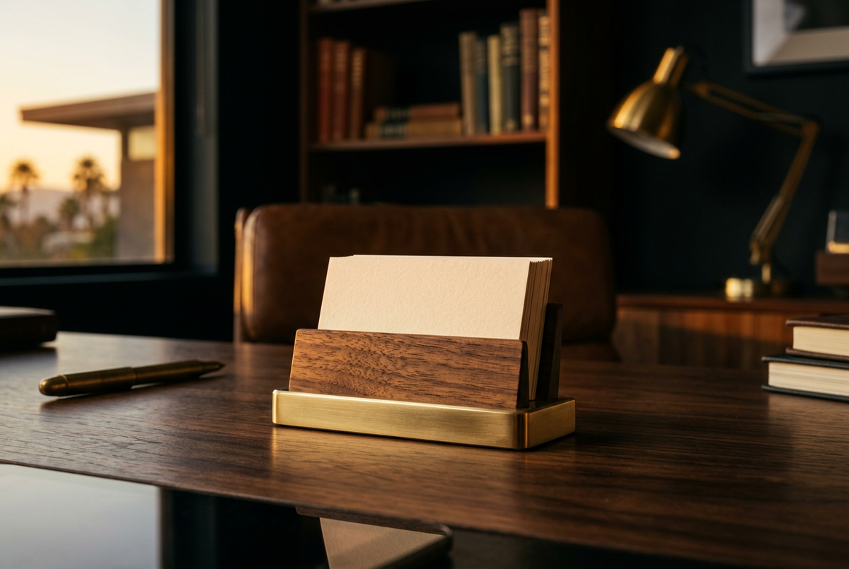 Brass & Walnut Business Card Holder | First Impression