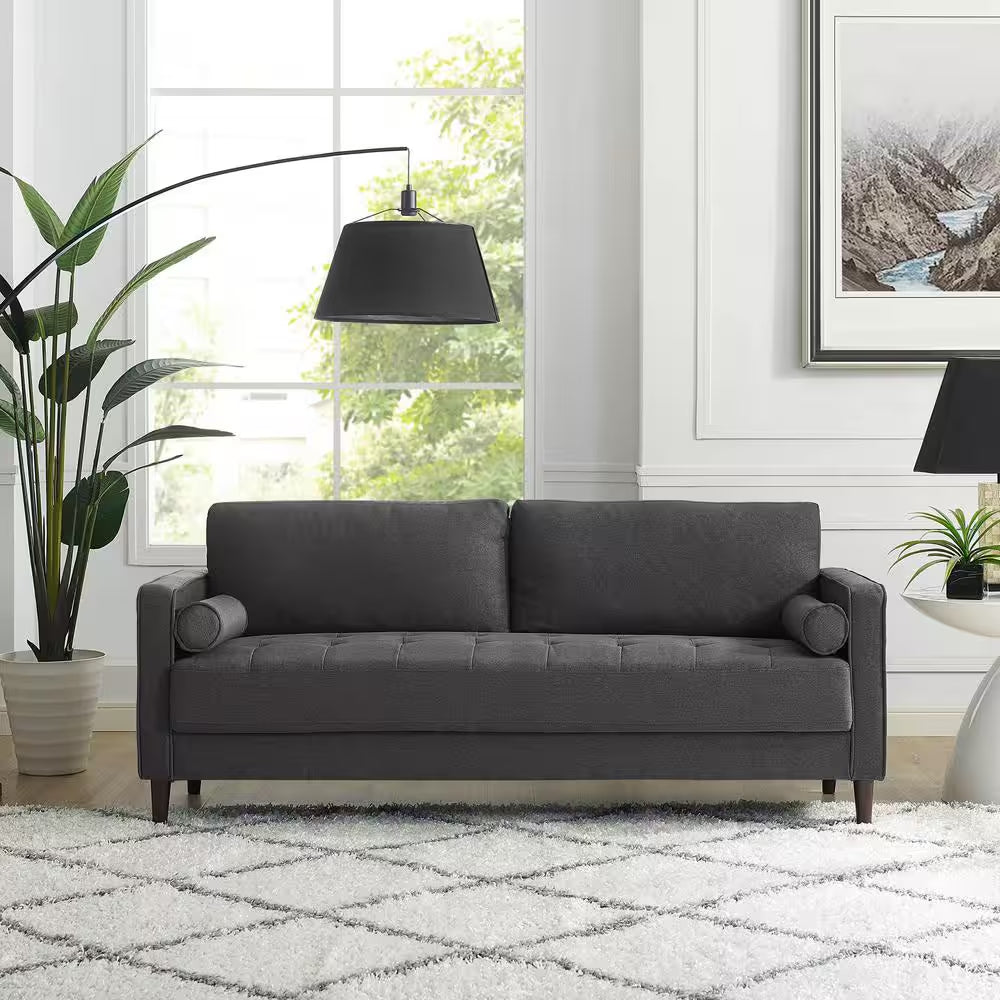 Lillith 75.6 In. Square Arm Polyester Mid- Century Modern Rectangle Sofa in Heather Grey