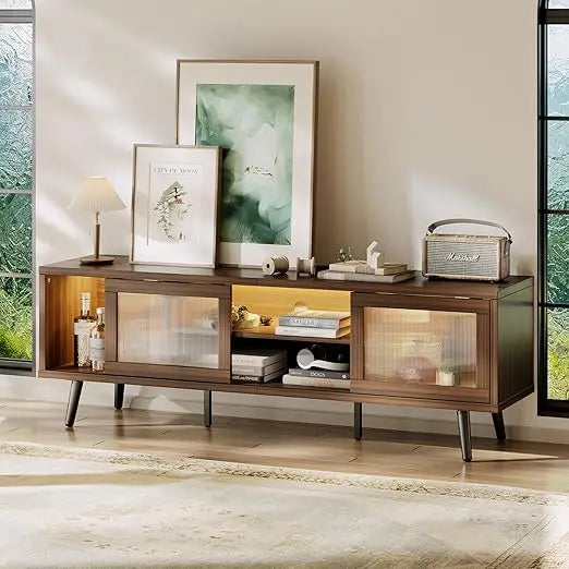 The Harlow Walnut TV Stand with LED Lighting