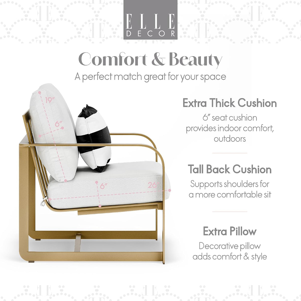 Mirabelle Modern Outdoor Patio Modular Furniture Collection, White or Gold Frame, Arm Chair