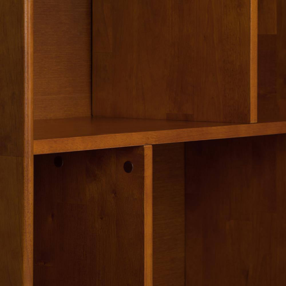Draper Solid Hardwood 64 In. X 35 In. Mid-Century Modern Wide Bookcase and Storage Unit in Teak Brown
