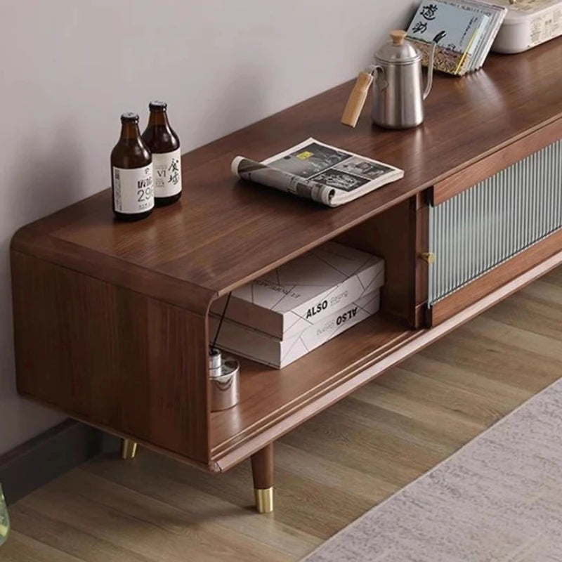 Belmont Collection | Hairpin-Legged Nordic Walnut Media Console - showcasing full sculptural form and curated finish in a Mid-Century Modern entryway setting.