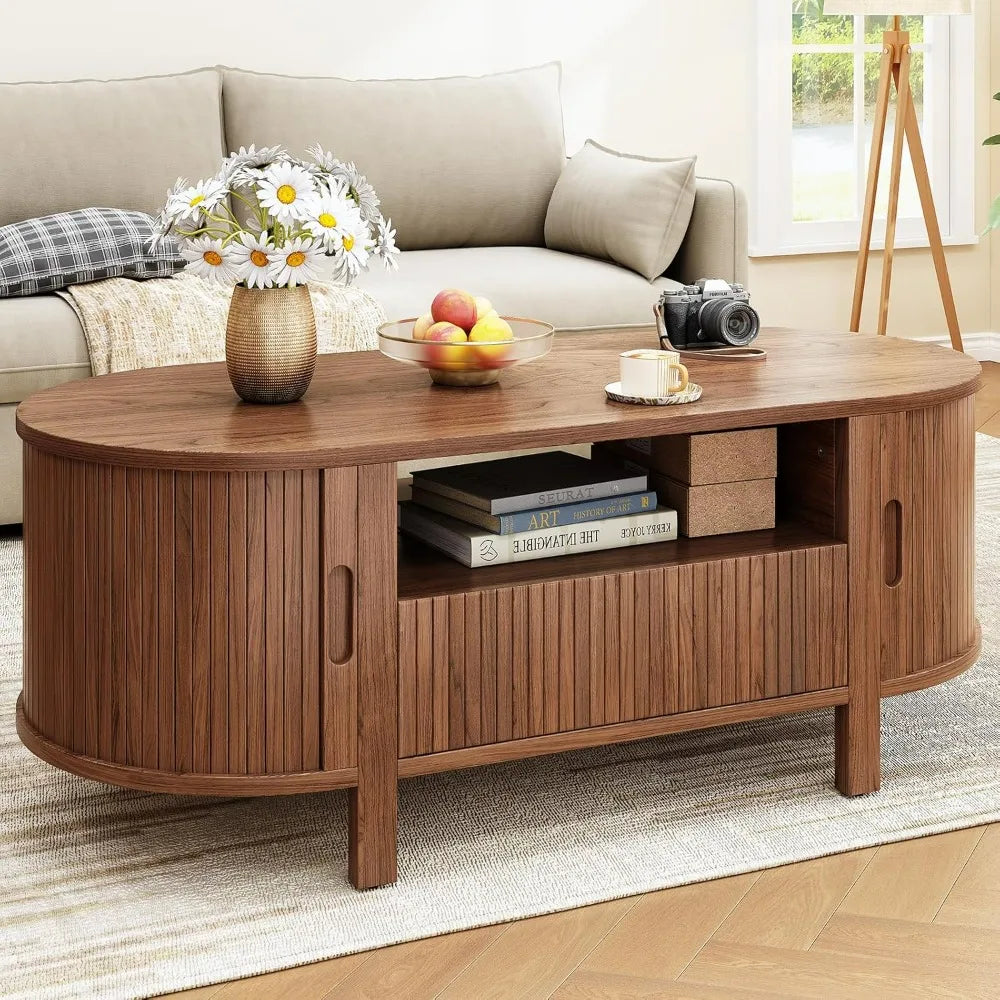 The Fontaine Walnut & Brass Oval Coffee Table