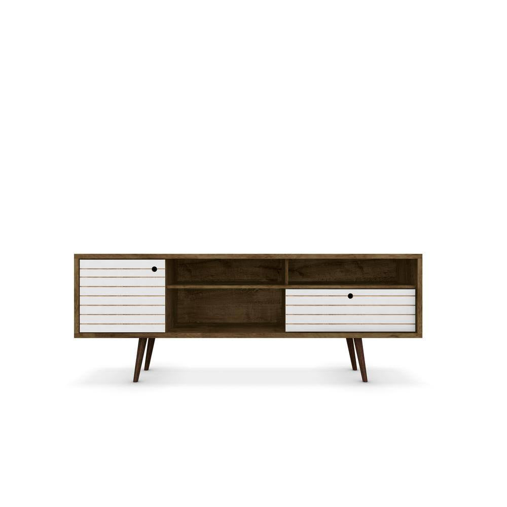 Liberty 70.86 In. Rustic Brown and White TV Stand Fits Tvs up to 65 In. with Storage Doors and Cable Management