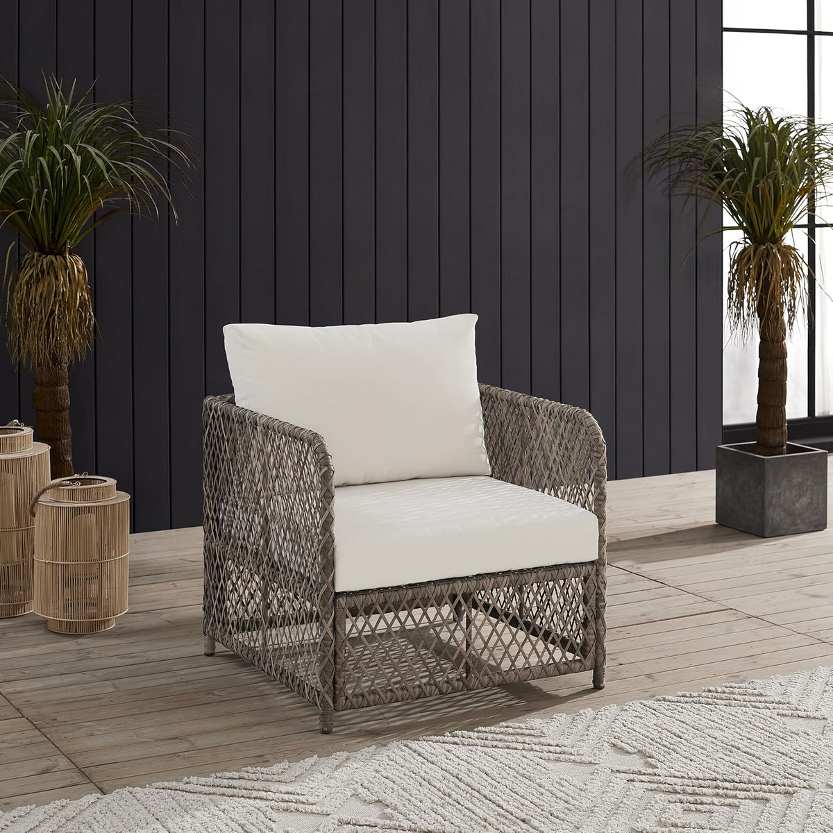 Granite Bay 3-Piece Outdoor Chair and Coffee Table, Modern Wicker Patio Furniture, Porch, Deck, Creme