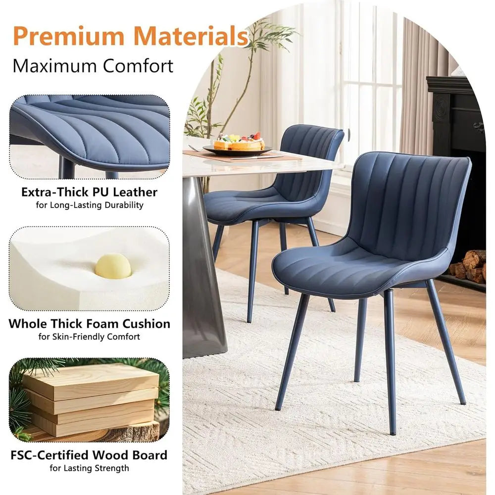 Kensington Collection | Geometric Leather-Wrapped Navy Leatherette Dining Chair - captured in a curated lifestyle vignette in a Mid-Century Modern dining room setting.