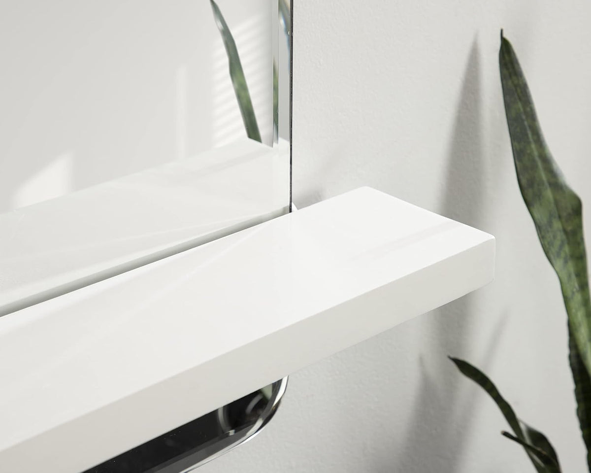 Fossett Frameless Rectangle Wall Mirror, 18 X 30, White, Decorative Functional Mirror with Shelf for Storage and Display