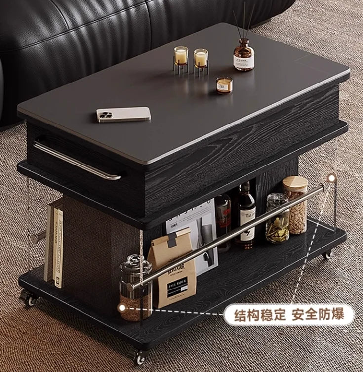 Adjustable Height Luxury Coffee Table & Mid-Century Side Cabinet