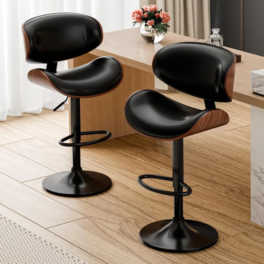 Fontaine Collection | Arched Leather-Wrapped Swivel Stools - detail view 13 revealing design nuance in a Mid-Century Modern living room setting.
