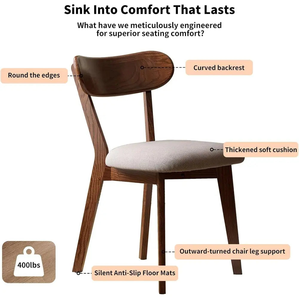 Valencia Collection | Tapered-Leg Gold-Trimmed Oak Dining Chair Set of 4 - styled from an alternate angle revealing dimensional depth in a Mid-Century Modern dining room setting.