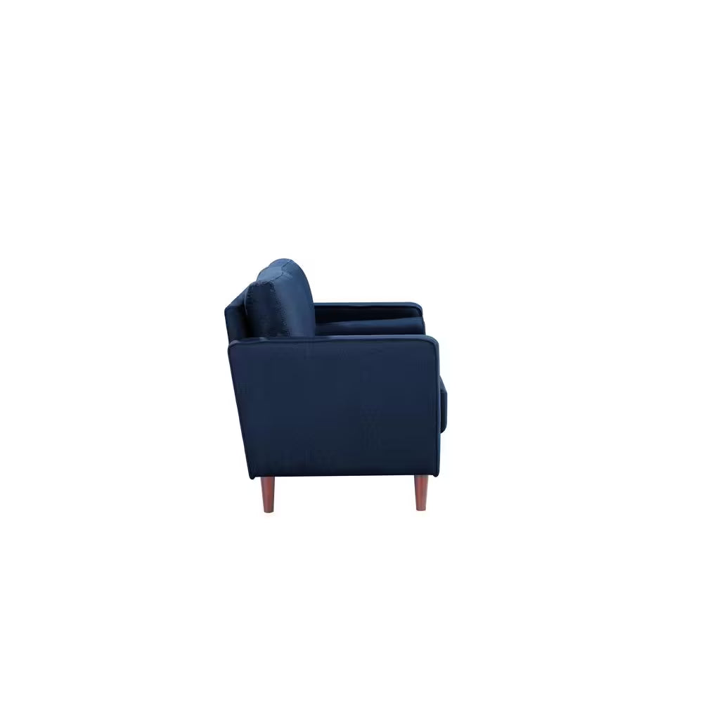 Lillith 75.6 In. Square Arm Polyester Mid- Century Modern Rectangle Sofa in Navy Blue