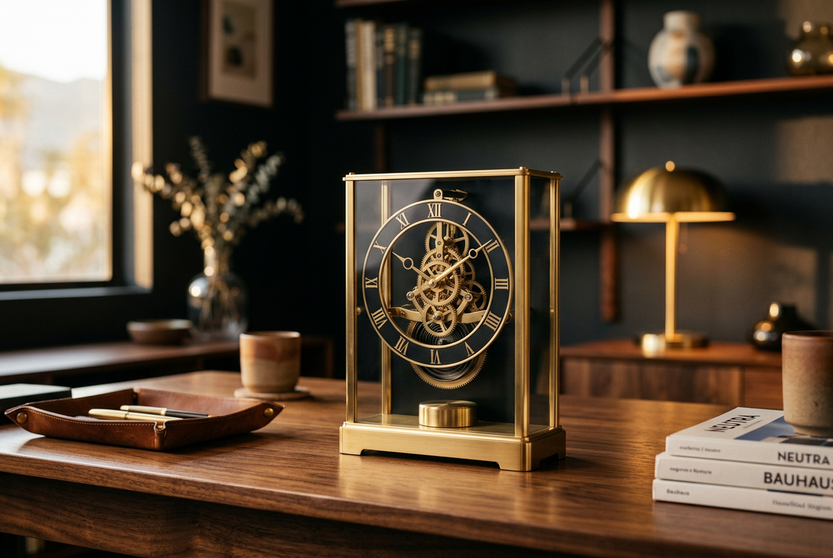 Brass Skeleton Desk Clock | Exposed Mechanism
