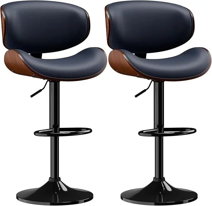 Fontaine Collection | Arched Leather-Wrapped Swivel Stools - detail view 16 revealing design nuance in a Mid-Century Modern living room setting.