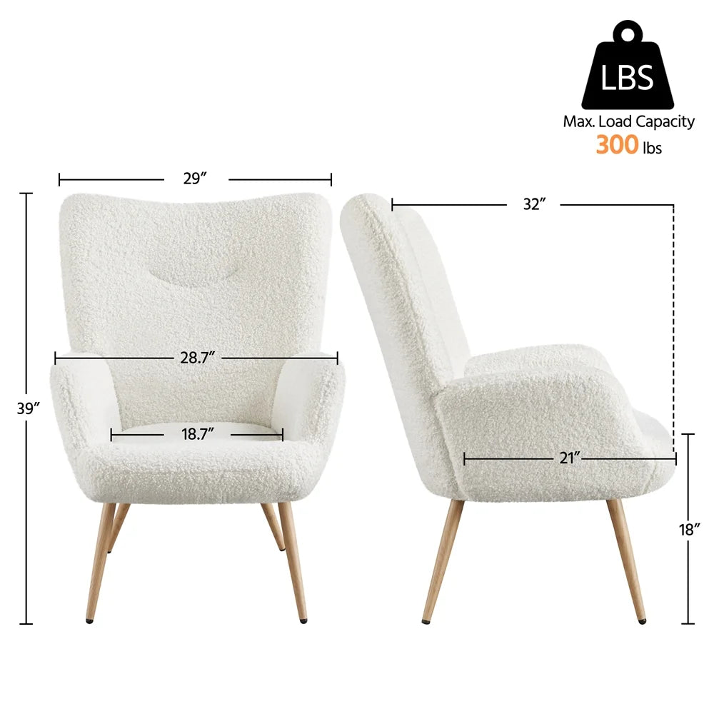 Mid-Century Modern Wingback Accent Chair, White Boucle