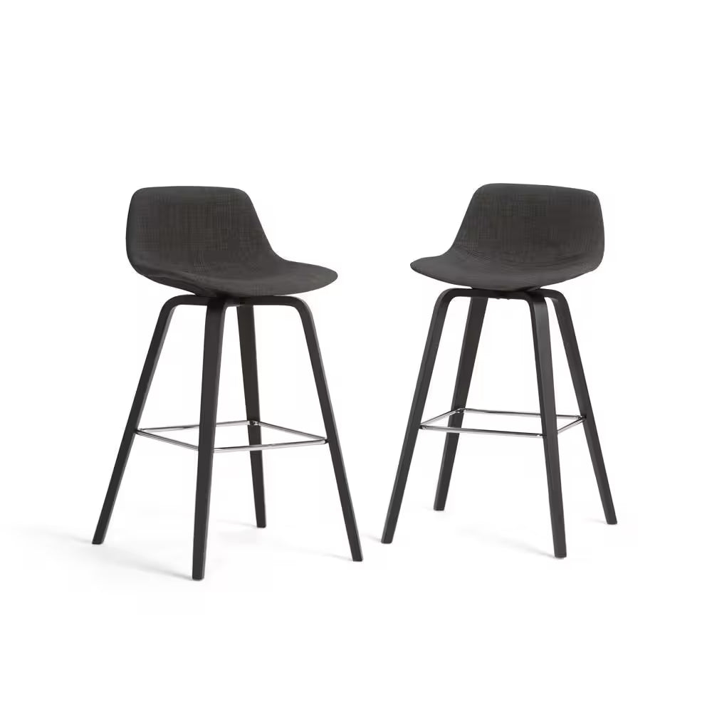 Randolph 36.61 In. H Charcoal Grey, Black Linen Look Fabric Mid Century Modern Bentwood Counter Height Stool (Set of 2)