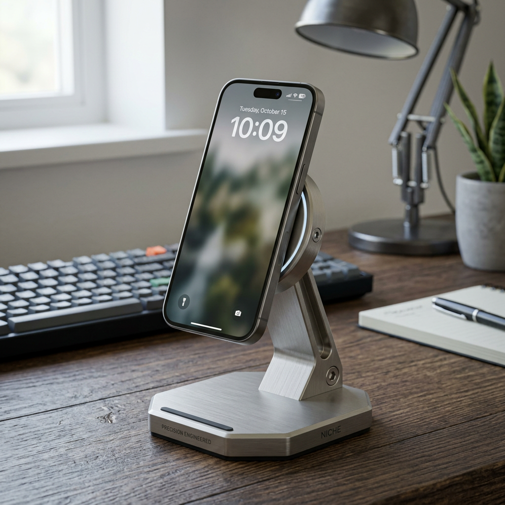 Brushed Nickel Wireless Stand Dock | Volta Series - Swiss-modernist performance.