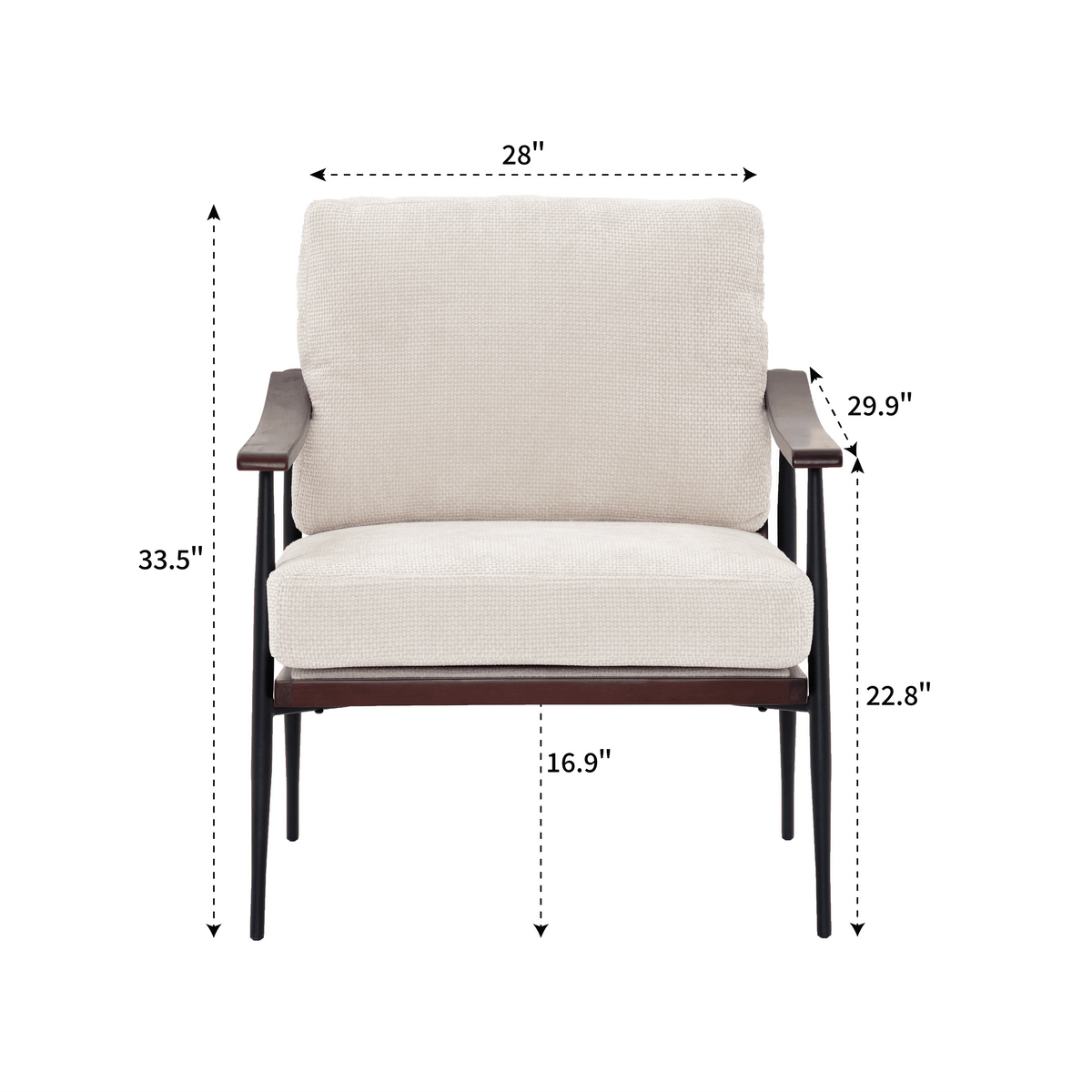 Ellington Collection | Tapered-Leg Atomic-Era Linen Accent Chair - styled from an alternate angle revealing dimensional depth in a Mid-Century Modern living room setting.