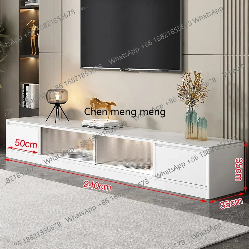 Montague Collection | Arched Glass-Top Retro Glam Glass TV Stand - styled from an alternate angle revealing dimensional depth in a Mid-Century Modern living room setting.