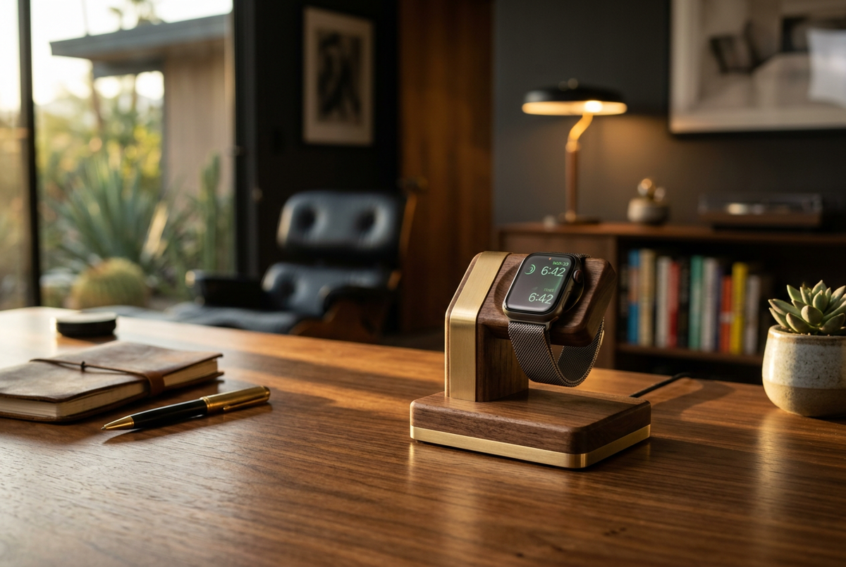 Brass & Walnut Apple Watch Charging Dock | Orbit Cradle