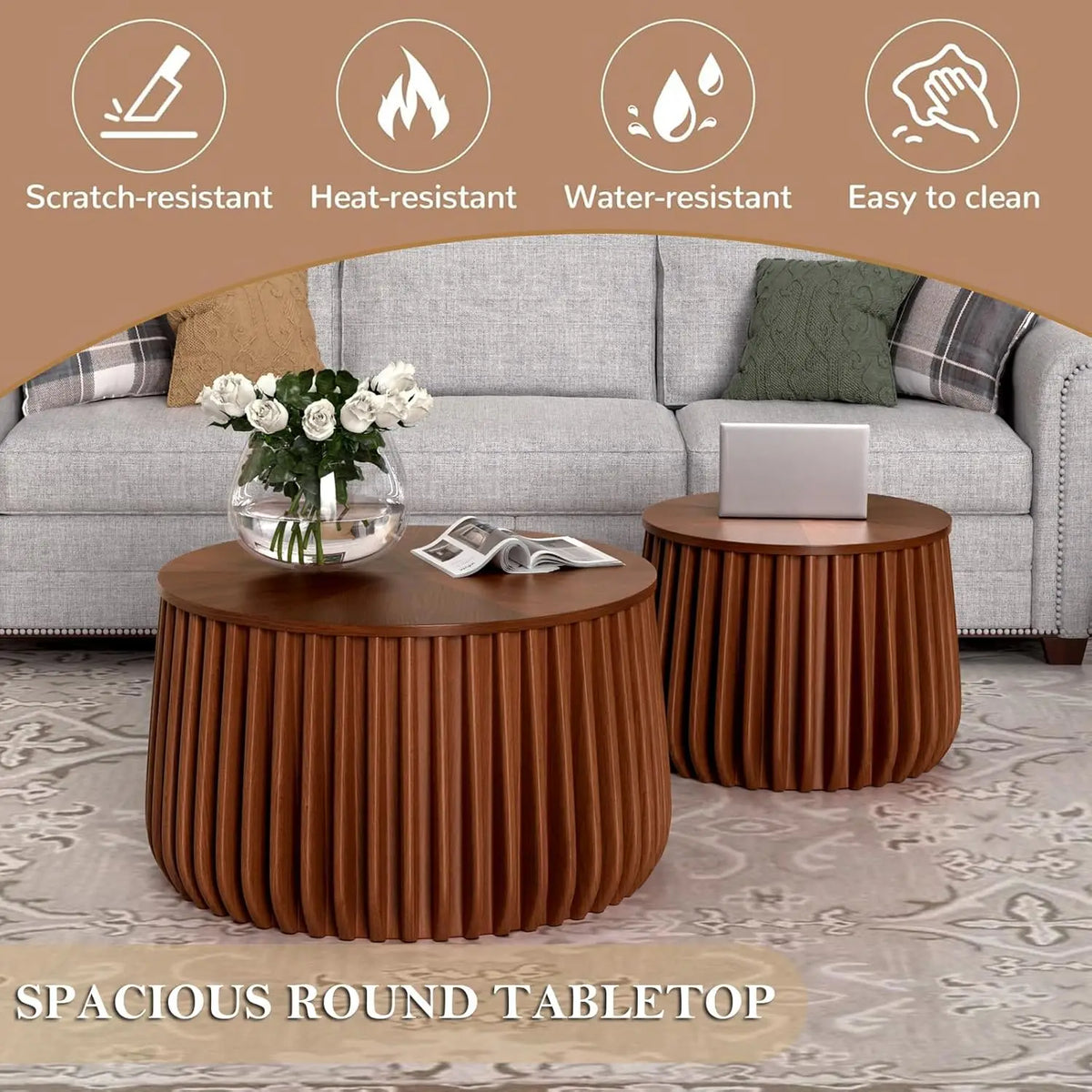 The Astoria Fluted Walnut Nesting Tables