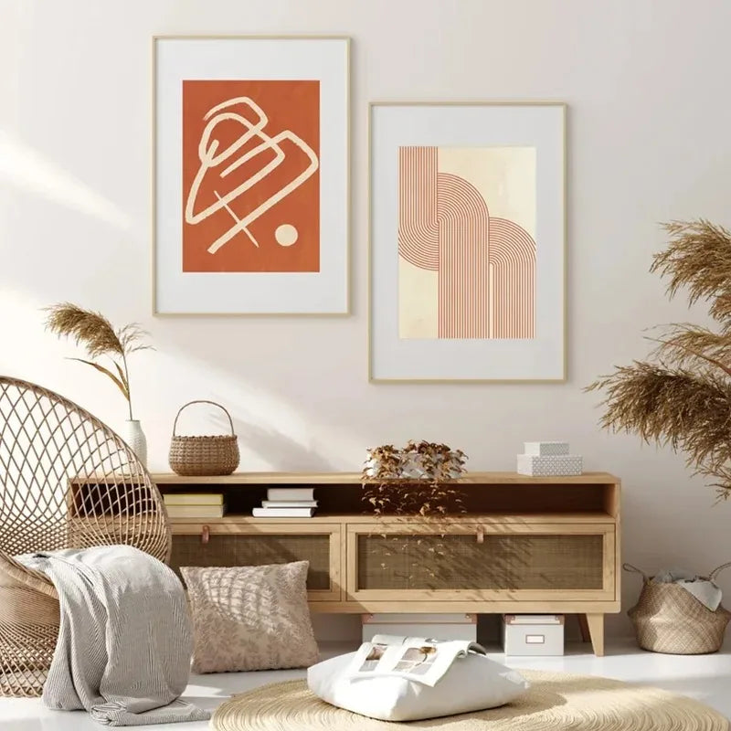 Abstract Burnt Orange Mid-Century Modern Canvas Art Set
