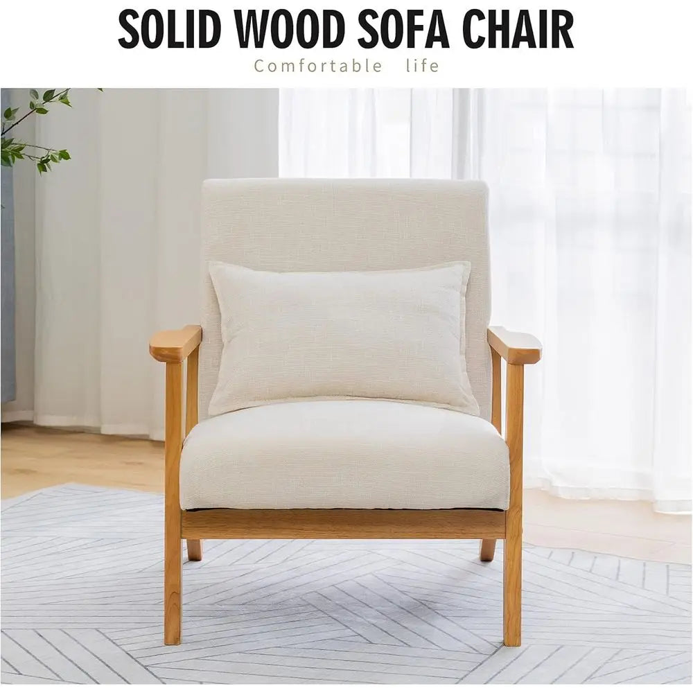 Ellington Collection | Geometric California Linen Armchair - featuring close-up joinery and artisanal finish quality in a Mid-Century Modern living room setting.
