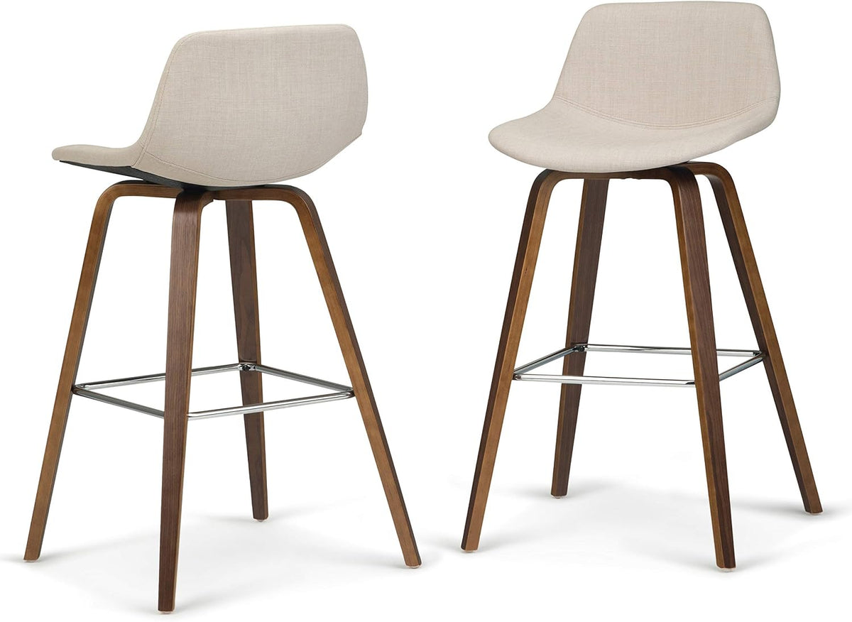SIMPLIHOME Raya 24" Seat Height Vegan Leather Counter Stool (Set of 2) | Aqua Blue, Mid-Century Counter Stools with Curved Backrest and Footrest; Upholstered Kitchen or Bar Seating.