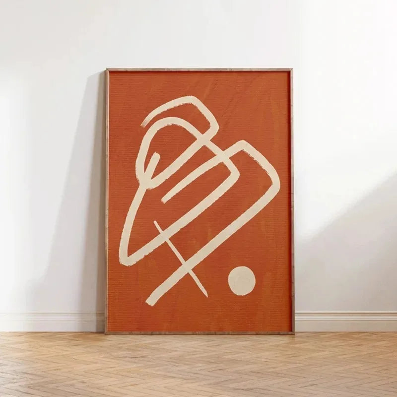 Abstract Burnt Orange Mid-Century Modern Canvas Art Set