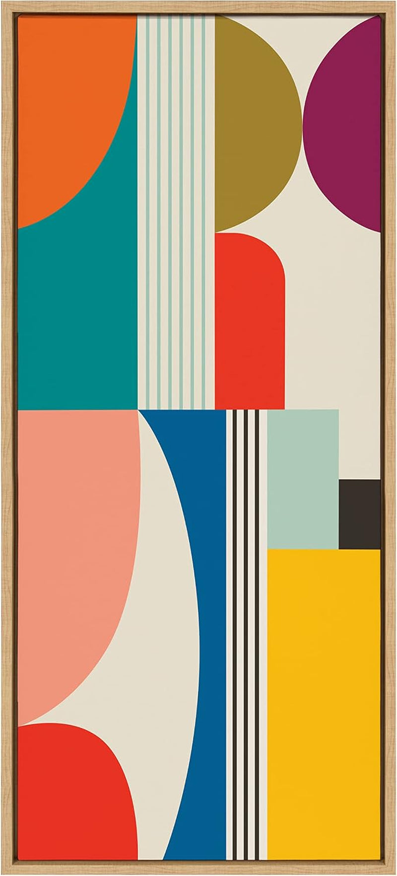 Sylvie Mid Century Modern Pattern Framed Canvas Wall Art by Rachel Lee of My Dream Wall; 18X40 Natural; Colorful Abstract Art Print for Wall