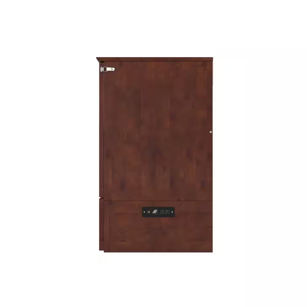 Hamilton Walnut Brown Wood Frame Queen Murphy Bed Chest with 6 In. Mattress, Storage and Built-In Charger