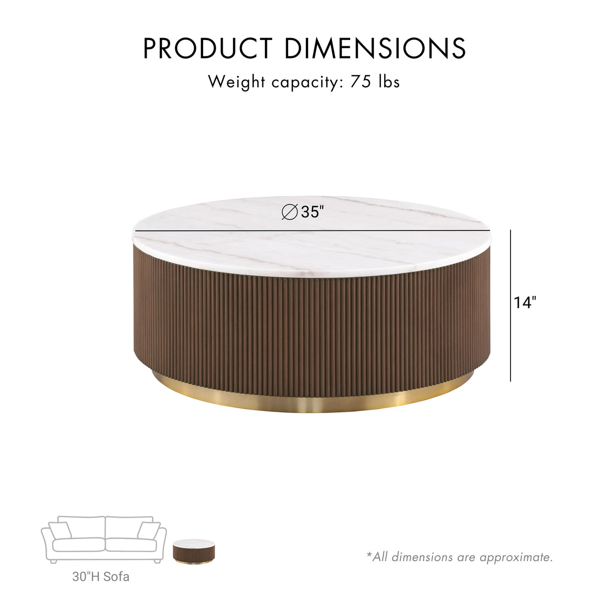 Torin Modern Genuine Marble Top round Coffee Table
