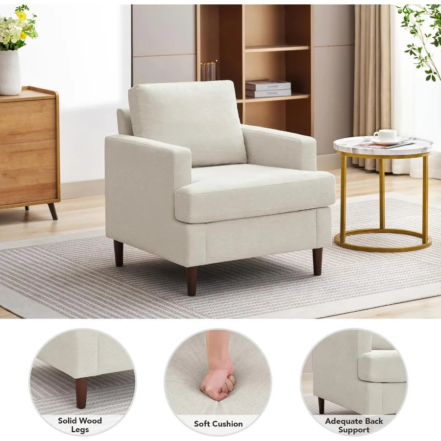 Belmont Collection | Geometric Curved Linen Accent Chair - captured in a curated lifestyle vignette in a Mid-Century Modern living room setting.