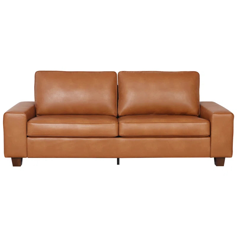 Gilmar 89" Upholstered Vegan Leather Sofa with Square Arms and Storage Pockets