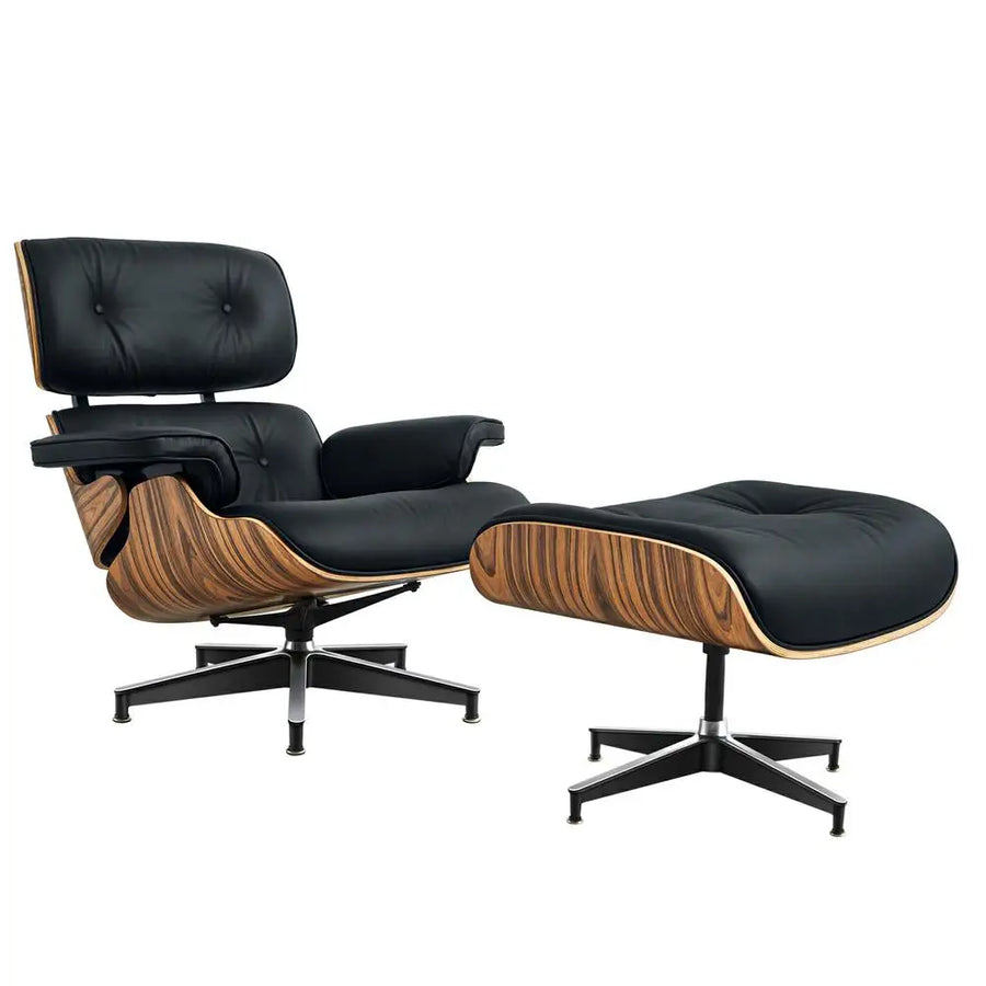 Dresden Collection | Sculptural Leather-Wrapped Cognac Leather Lounge Set - showcasing full sculptural form and curated finish in a Mid-Century Modern living room setting.