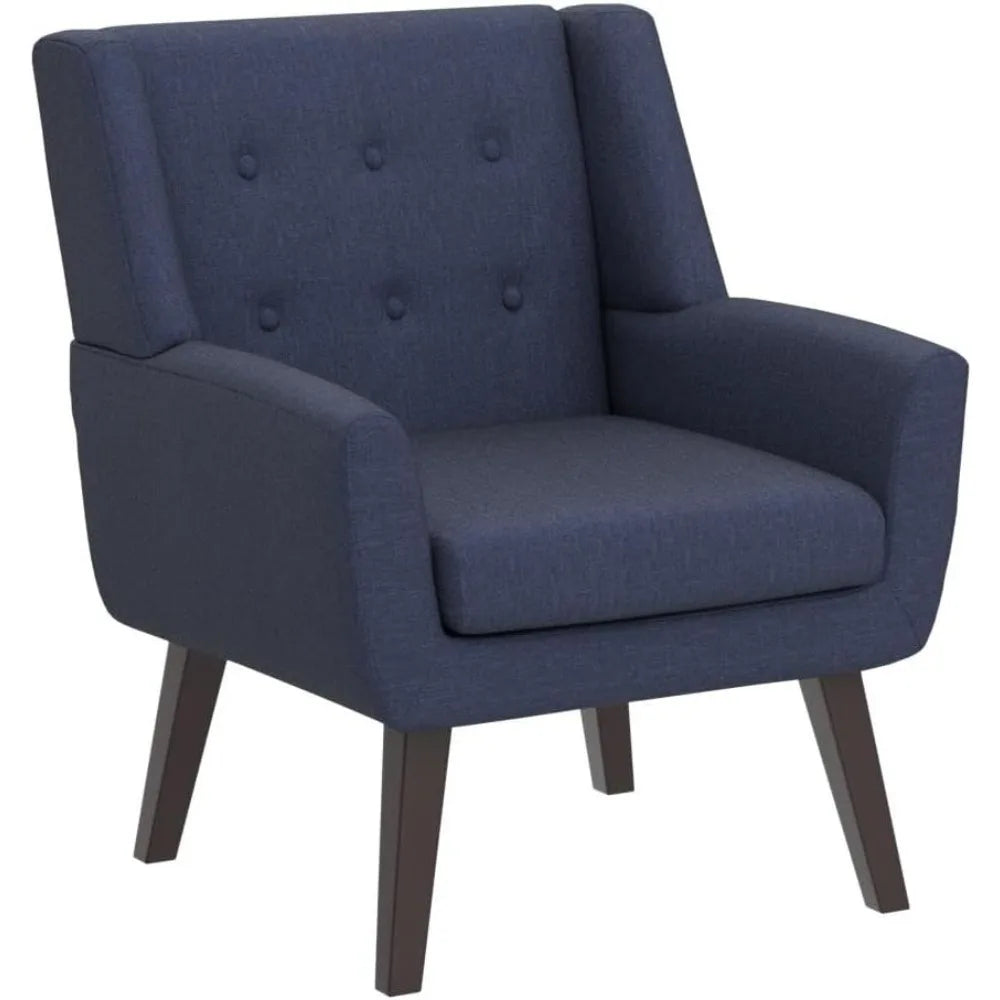 Fontaine Collection | Sculptural Atomic-Era Linen Tufted Accent Chair - styled from an alternate angle revealing dimensional depth in a Mid-Century Modern living room setting.
