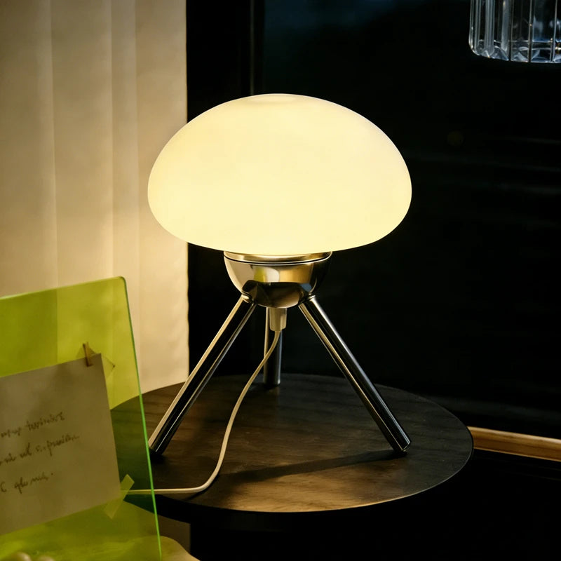 Weimar Collection | Geometric Leather-Wrapped Cream Ceramic Table Lamp - styled from an alternate angle revealing dimensional depth in a Mid-Century Modern living room setting.