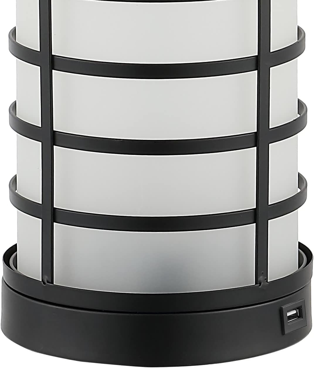 27" Black 2-Light Modern Industrial Iron Nightlight Table Lamp with USB Charging Port, White Linen Drum Shade for Bedroom Living Room, LED Bulbs Included JYL8502A