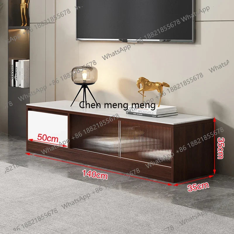 Montague Collection | Arched Glass-Top Retro Glam Glass TV Stand - revealing tonal warmth and surface patina under ambient light in a Mid-Century Modern living room setting.