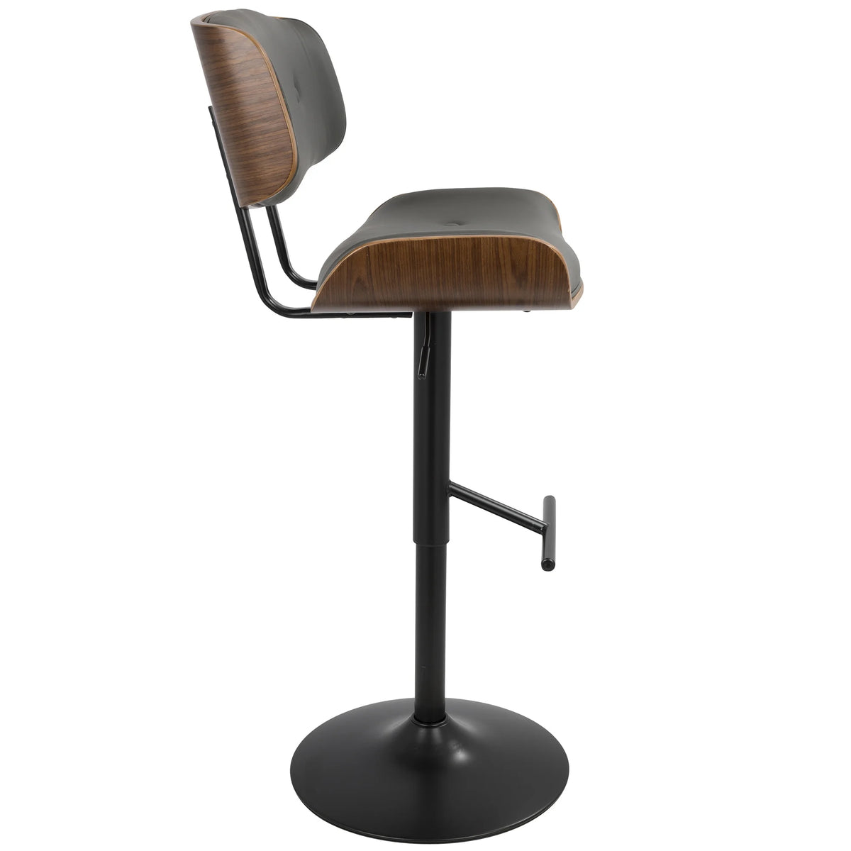 Lombardi Mid-Century Modern Adjustable Barstool in Walnut with Grey Faux Leather by